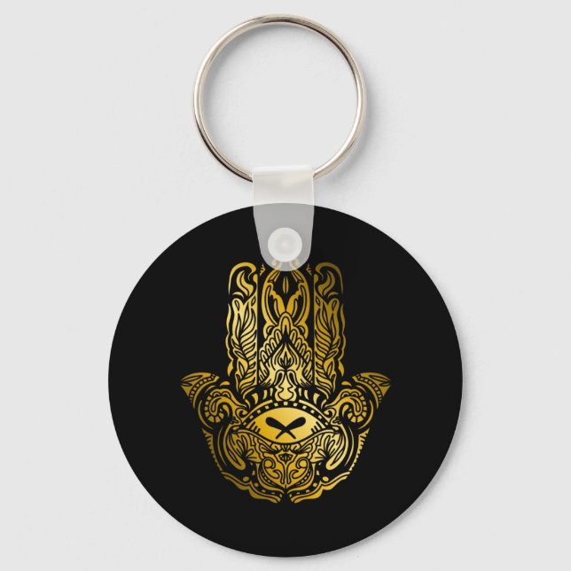 Hamsa Hand Golden Arabic Amulet Key Ring (Front)