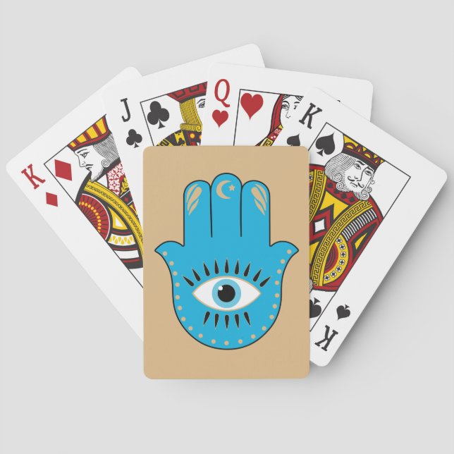 Hamsa Hand Greek Evil Eye Blue Playing Cards (Back)
