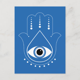 Hamsa Hand Greek Evil Eye Blue Postcard