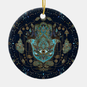 Hamsa Hand -Hand of Fatima Blue Gemstones Ceramic Tree Decoration