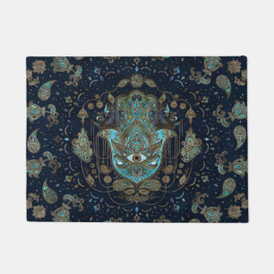 Hamsa Hand -Hand of Fatima Blue Gemstones Doormat
