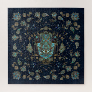 Hamsa Hand -Hand of Fatima Blue Gemstones Jigsaw Puzzle