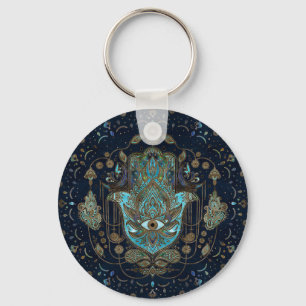 Hamsa Hand -Hand of Fatima Blue Gemstones Key Ring