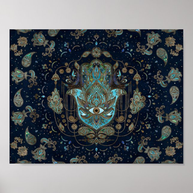 Hamsa Hand -Hand of Fatima Blue Gemstones Poster (Front)