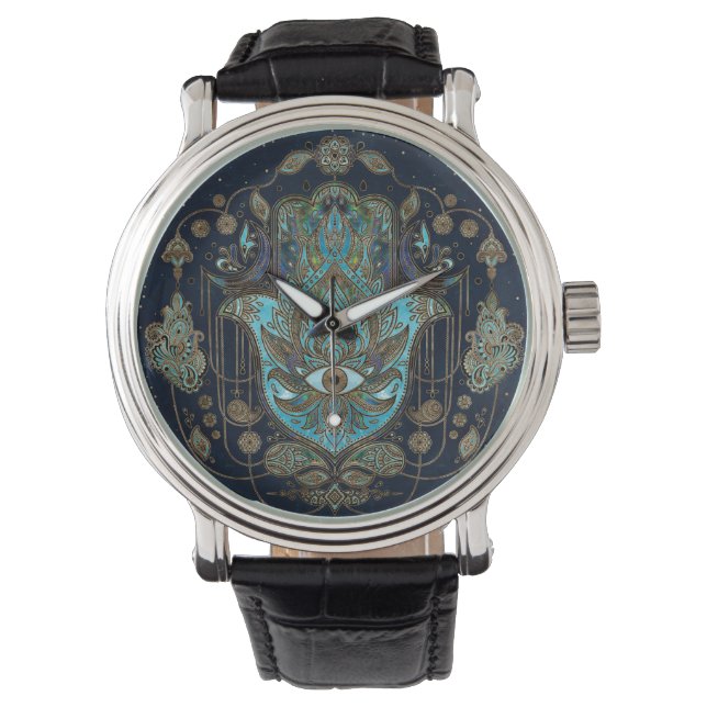 Hamsa Hand -Hand of Fatima Blue Gemstones Watch (Front)