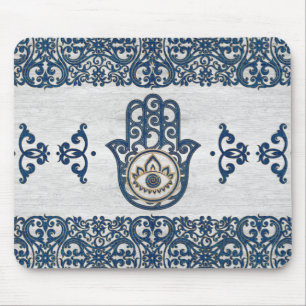 Hamsa Hand - Hand of Fatima blue wood Mouse Mat