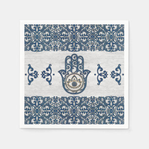 Hamsa Hand - Hand of Fatima blue wood Napkin