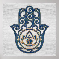 Hamsa Hand - Hand of Fatima blue wood