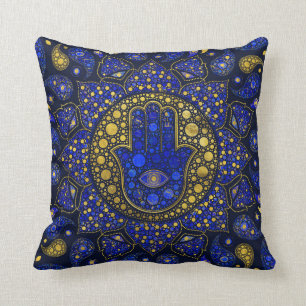 Hamsa Hand -Hand of Fatima Dot Art Lapis Lazuli Cushion