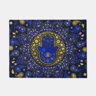 Hamsa Hand -Hand of Fatima Dot Art Lapis Lazuli Doormat
