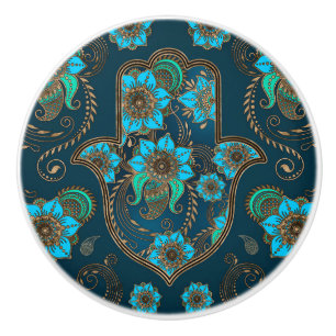 Hamsa Hand -Hand of Fatima Floral Ornament Ceramic Knob