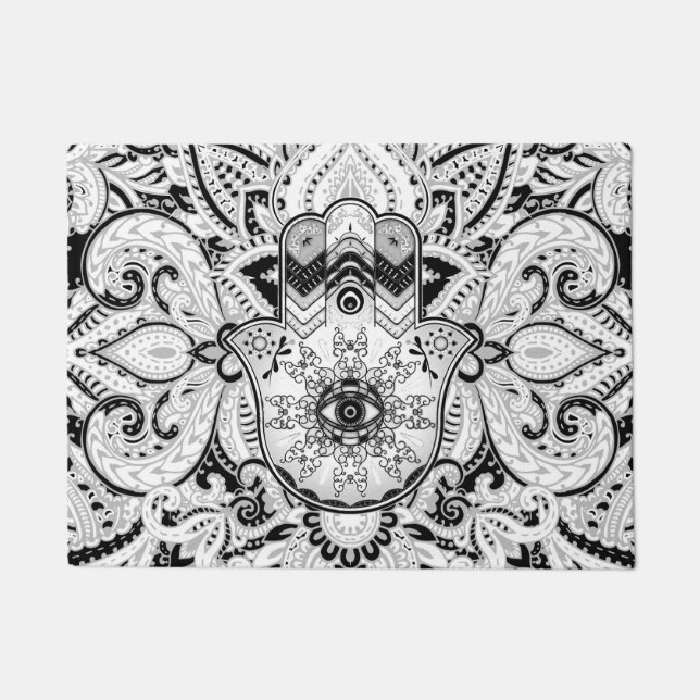 Hamsa Hand -Hand of Fatima grayscale Doormat (Front)