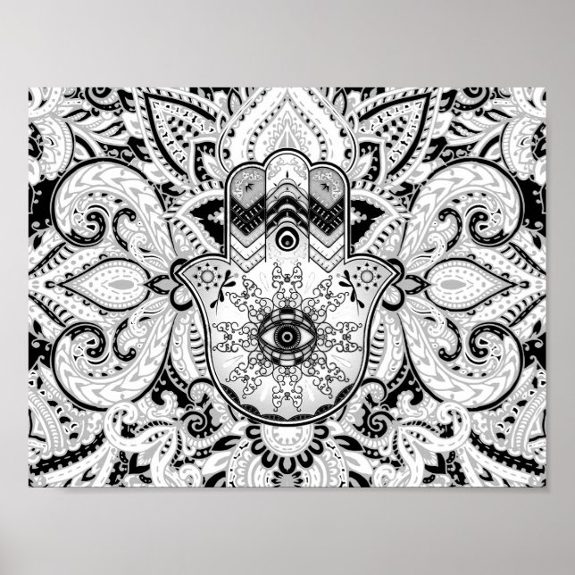 Hamsa Hand -Hand of Fatima grayscale Poster (Front)