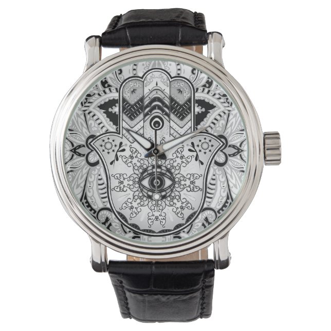 Hamsa Hand -Hand of Fatima grayscale Watch (Front)