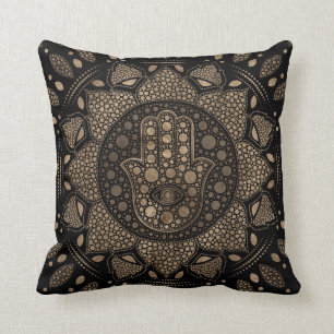 Hamsa Hand -Hand of Fatima in Lotus mandala Cushion