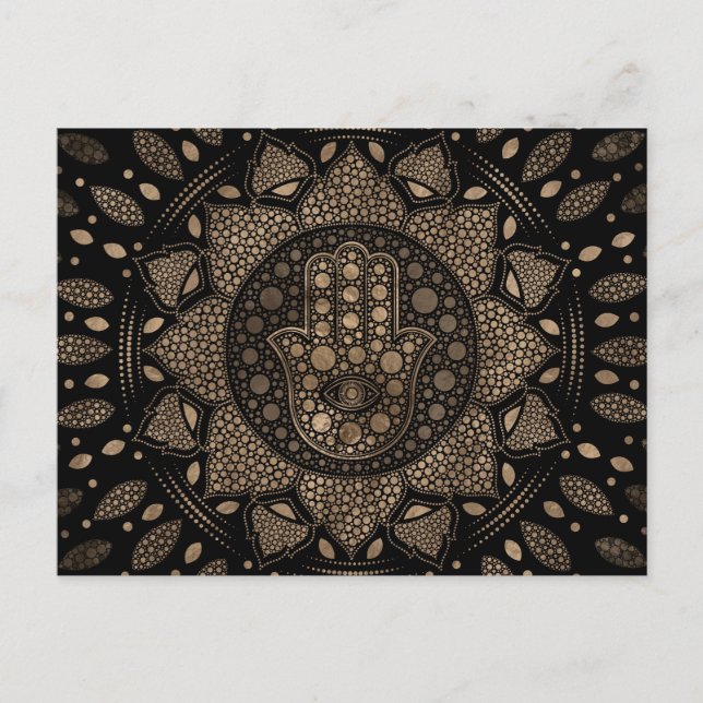 Hamsa Hand -Hand of Fatima in Lotus mandala Postcard (Front)