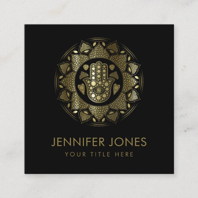 Hamsa Hand -Hand of Fatima in Lotus mandala Square Business Card (Front)