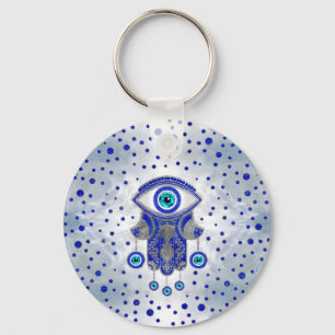 Hamsa Hand -Hand of Fatima Lapis Lazuli and Silver Key Ring