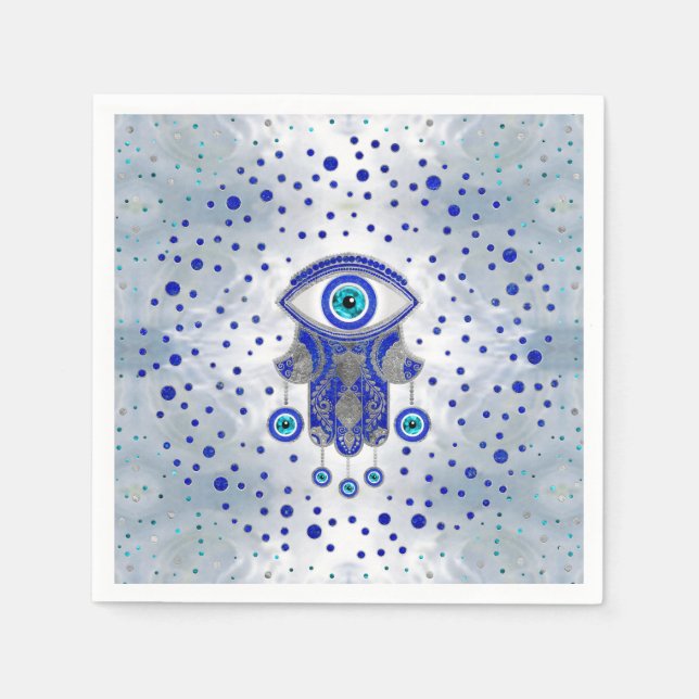 Hamsa Hand -Hand of Fatima Lapis Lazuli and Silver Napkin (Front)