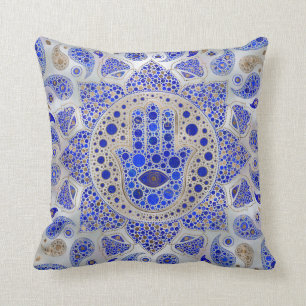 Hamsa Hand -Hand of Fatima on Mother of Pearl Cushion