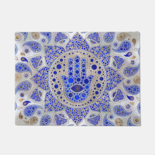 Hamsa Hand -Hand of Fatima on Mother of Pearl Doormat