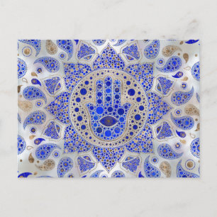Hamsa Hand -Hand of Fatima on Mother of Pearl Postcard