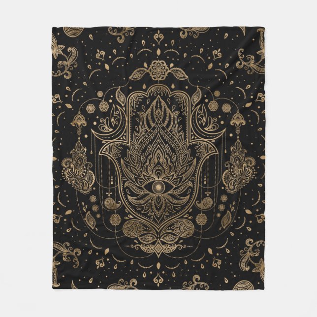 Hamsa Hand -Hand of Fatima Ornament Fleece Blanket (Front)