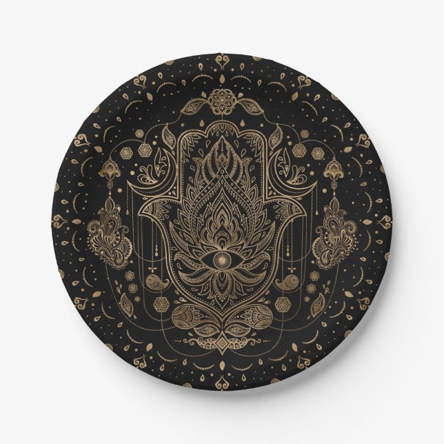 Hamsa Hand -Hand of Fatima Ornament Paper Plate (Front)