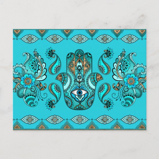 Hamsa Hand -Hand of Fatima Ornament Postcard (Front)