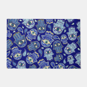 Hamsa Hand - Hand of Fatima pattern Blue Minerals Doormat