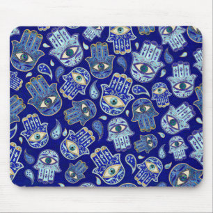 Hamsa Hand - Hand of Fatima pattern Blue Minerals Mouse Mat