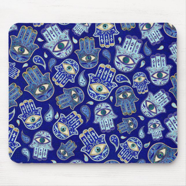 Hamsa Hand - Hand of Fatima pattern Blue Minerals Mouse Mat (Front)