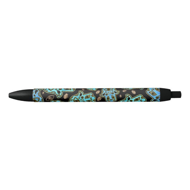 Hamsa Hand -Hand of Fatima pattern blues Black Ink Pen (Front)