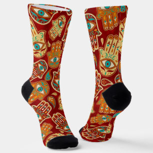 Hamsa Hand - Hand of Fatima Teal Red Socks
