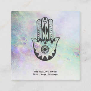 *~* Hamsa Hand of Fatima Craters of Moon Rainbow Square Business Card