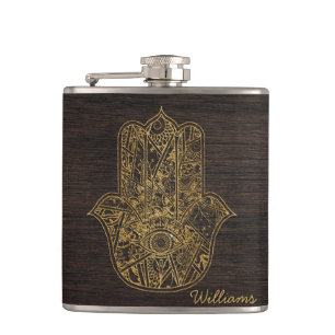 HAMSA Hand of Fatima symbol amulet design Hip Flask