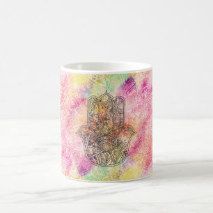 HAMSA Hand of Fatima symbol amulet Henna floral Coffee Mug