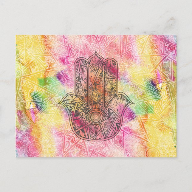 HAMSA Hand of Fatima symbol amulet Henna floral Postcard (Front)