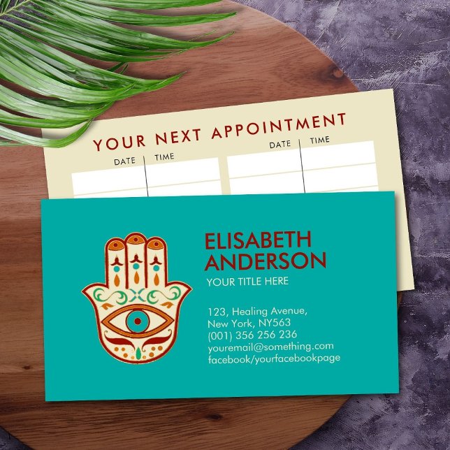 Hamsa Hand Ornament - Orange Jade and Cream Business Card (Creator Uploaded)