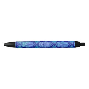 Hamsa Hand Pattern Blue watercolor Black Ink Pen