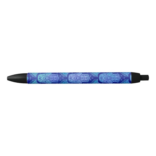 Hamsa Hand Pattern Blue watercolor Black Ink Pen (Front)
