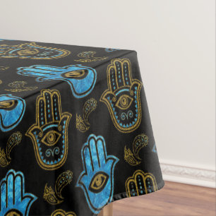 Hamsa Hand pattern - Gold and Blue glass Tablecloth