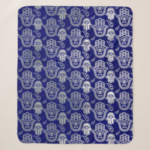 Hamsa Hand pattern - pearl and silver on lapis laz Sherpa Blanket