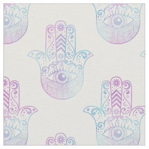 Hamsa Hand Pattern Purple and Blue Fabric