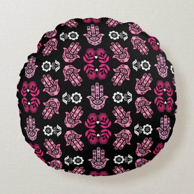 Hamsa Hand Protection Art Round Cushion (Front)