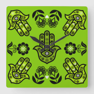 Hamsa Hand Protection Art Square Wall Clock
