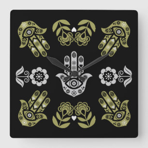 Hamsa Hand Protection Art Square Wall Clock