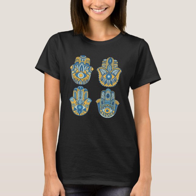 Hamsa Hand Religion Hinduism Fatima Arabic Faith T-Shirt (Front)
