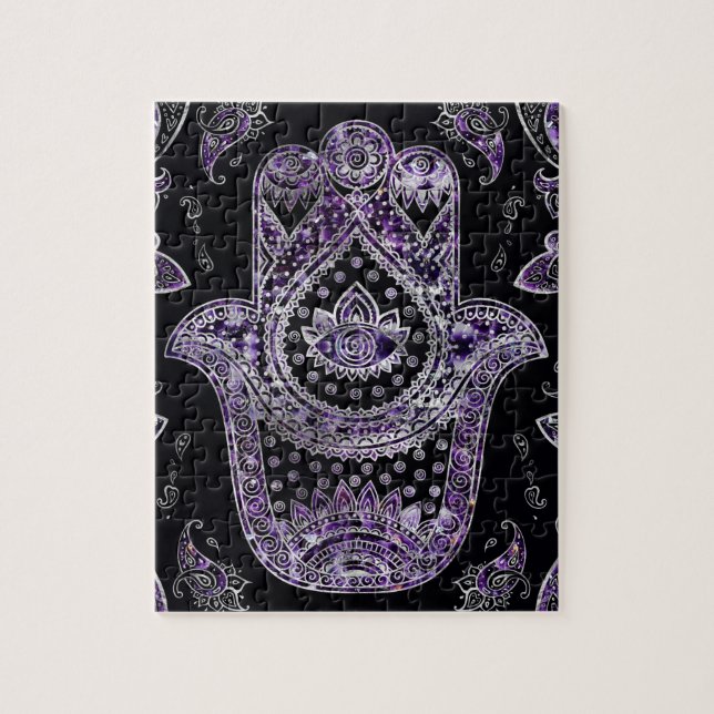 Hamsa Hand  - silver and amethyst Jigsaw Puzzle (Vertical)