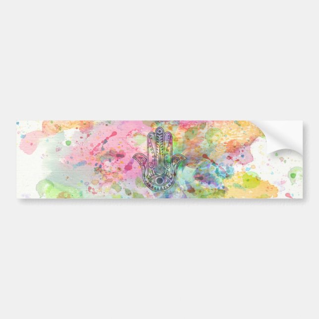 HAMSA Hand Symbol Colourful Watercolor Bumper Sticker (Front)